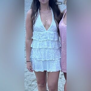 White Sequin Tiered Dress